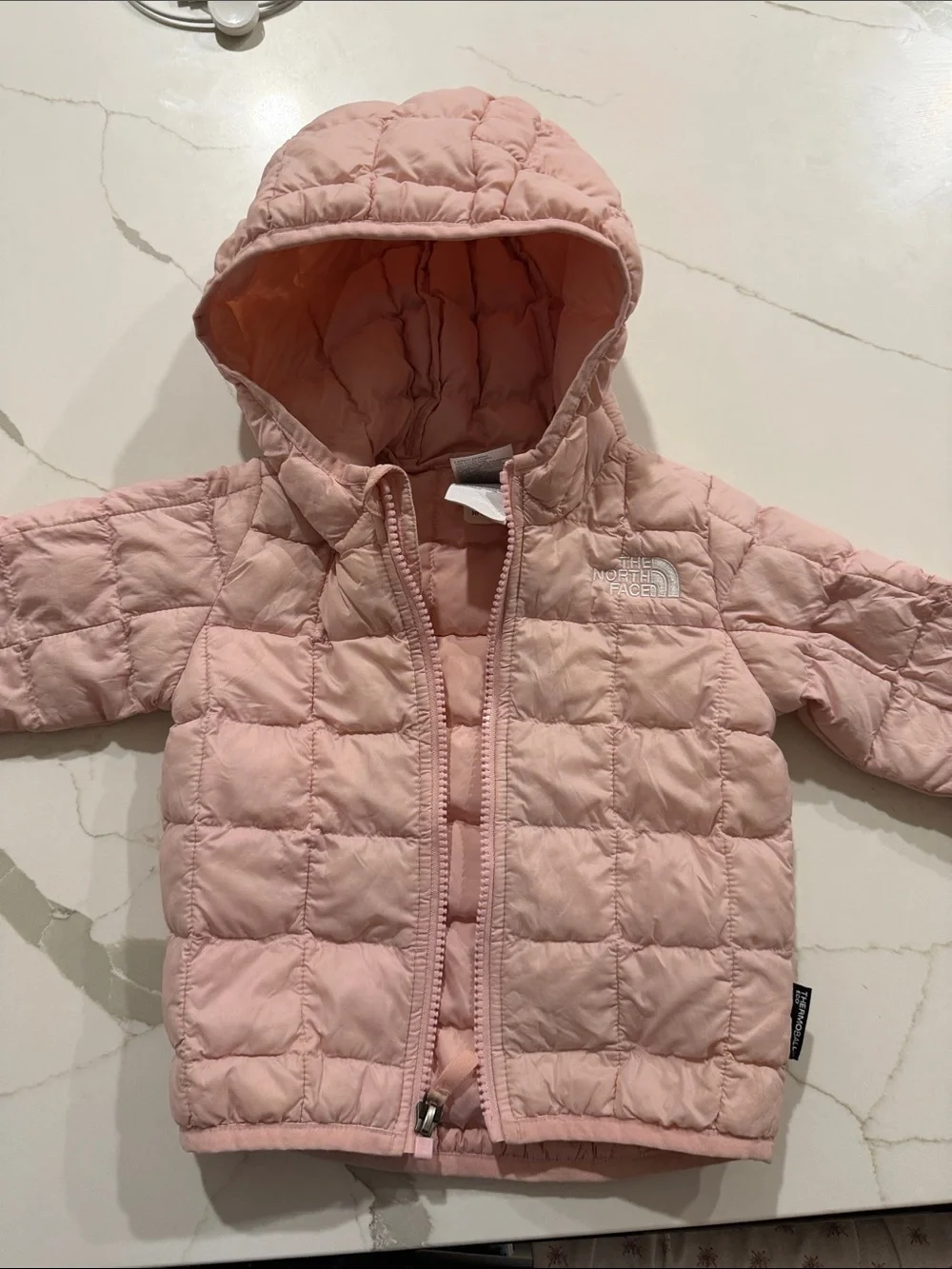 The North Face Light Pink Quilted Hooded Puffer Jacket - Kids